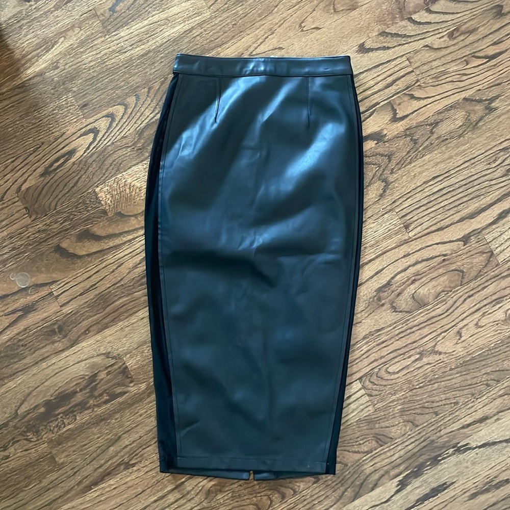 ASOS Vegan Leather Pencil Midi Skirt Mesh Sides